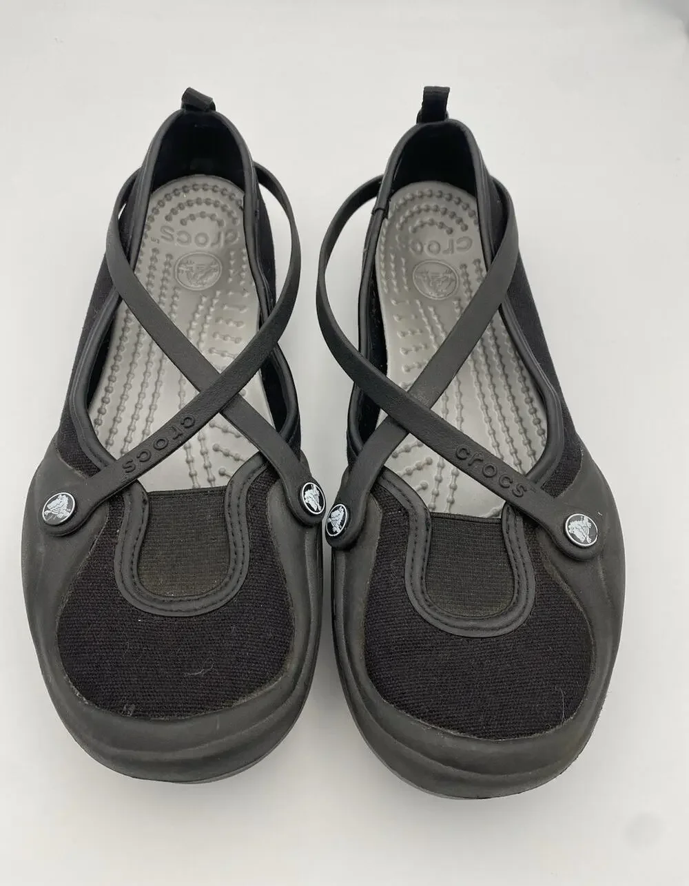 Crocs Women's Black Mary Jane Flats Rubber Upper Straps Slip-On Round Toe 8